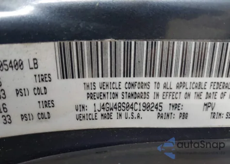 2004 Jeep Grand Cherokee Laredo из США, поврежденный, VIN 1J4GW48S04C190245